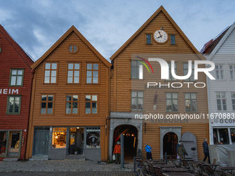 A view of Bryggen, the historic Hanseatic Wharf in Bergen, Norway, on September 16, 2024. Bryggen, a UNESCO World Heritage site, is one of B...