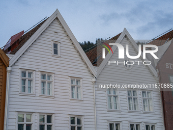 A view of Bryggen, the historic Hanseatic Wharf in Bergen, Norway, on September 16, 2024. Bryggen, a UNESCO World Heritage site, is one of B...