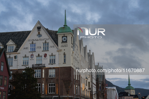 A view of Bryggen, the historic Hanseatic Wharf in Bergen, Norway, on September 16, 2024. Bryggen, a UNESCO World Heritage site, is one of B...