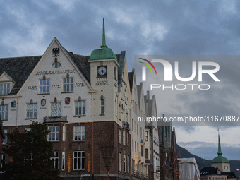 A view of Bryggen, the historic Hanseatic Wharf in Bergen, Norway, on September 16, 2024. Bryggen, a UNESCO World Heritage site, is one of B...