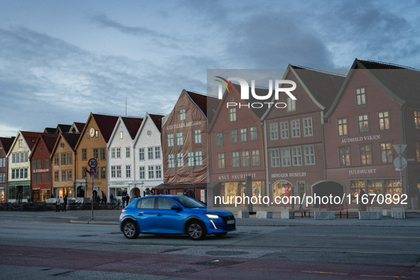 A view of Bryggen, the historic Hanseatic Wharf in Bergen, Norway, on September 16, 2024. Bryggen, a UNESCO World Heritage site, is one of B...