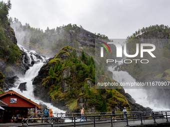 A view of Latefossen waterfall in Odda, Norway, on September 15, 2024. Latefossen, one of Norway's most famous waterfalls, is known for its...