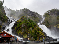 A view of Latefossen waterfall in Odda, Norway, on September 15, 2024. Latefossen, one of Norway's most famous waterfalls, is known for its...