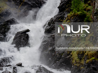 A view of Latefossen waterfall in Odda, Norway, on September 15, 2024. Latefossen, one of Norway's most famous waterfalls, is known for its...