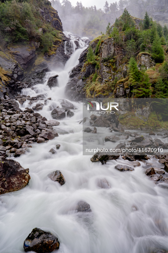 A view of Latefossen waterfall in Odda, Norway, on September 15, 2024. Latefossen, one of Norway's most famous waterfalls, is known for its...