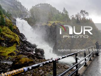 A view of Latefossen waterfall in Odda, Norway, on September 15, 2024. Latefossen, one of Norway's most famous waterfalls, is known for its...