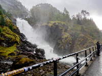 A view of Latefossen waterfall in Odda, Norway, on September 15, 2024. Latefossen, one of Norway's most famous waterfalls, is known for its...