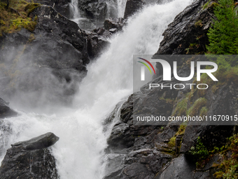 A view of Latefossen waterfall in Odda, Norway, on September 15, 2024. Latefossen, one of Norway's most famous waterfalls, is known for its...