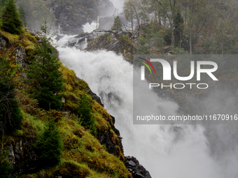 A view of Latefossen waterfall in Odda, Norway, on September 15, 2024. Latefossen, one of Norway's most famous waterfalls, is known for its...