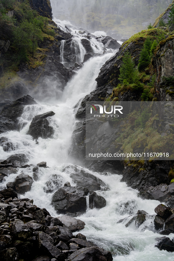 A view of Latefossen waterfall in Odda, Norway, on September 15, 2024. Latefossen, one of Norway's most famous waterfalls, is known for its...