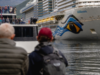 The AIDAnova cruise ship docked in the harbor of Flam, Norway, on September 17, 2024. Flam, located in the Aurlandsfjord, is a popular stop...