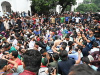 Students stage a demonstration on the High Court premises during a protest to demand the resignation of pro-Awami League  judges in Dhaka, B...