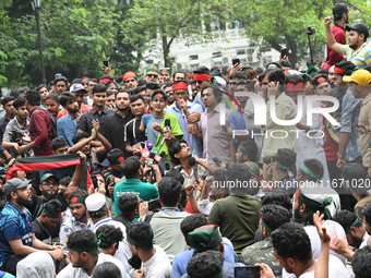 Students stage a demonstration on the High Court premises during a protest to demand the resignation of pro-Awami League  judges in Dhaka, B...