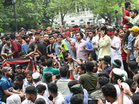 Students stage a demonstration on the High Court premises during a protest to demand the resignation of pro-Awami League  judges in Dhaka, B...