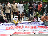 Students stage a demonstration on the High Court premises during a protest to demand the resignation of pro-Awami League  judges in Dhaka, B...