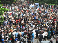 Students stage a demonstration on the High Court premises during a protest to demand the resignation of pro-Awami League  judges in Dhaka, B...