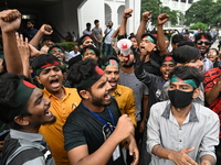 Students stage a demonstration on the High Court premises during a protest to demand the resignation of pro-Awami League  judges in Dhaka, B...