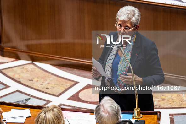 Genevieve Darrieussecq, Minister for Health and Access to Care, speaks in Parliament during the question time to the government in Paris, Fr...