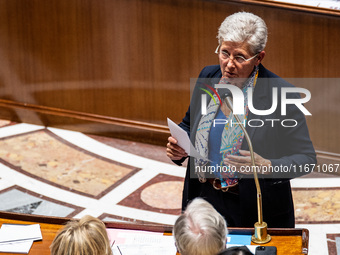 Genevieve Darrieussecq, Minister for Health and Access to Care, speaks in Parliament during the question time to the government in Paris, Fr...