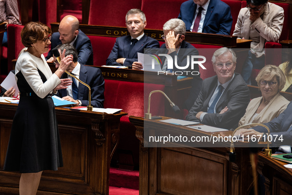 Annie Genevard, Minister of Agriculture, speaks during question time in the French Parliament in Paris, France, on October 16, 2024. 