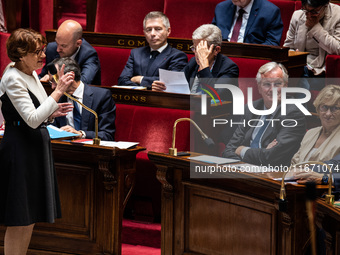 Annie Genevard, Minister of Agriculture, speaks during question time in the French Parliament in Paris, France, on October 16, 2024. (