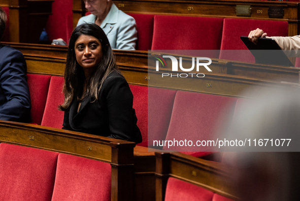 Prisca Thevenot, former Attal government spokeswoman and Together for the Republic MP, is in Parliament during question time in Paris, Franc...