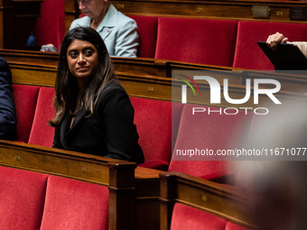 Prisca Thevenot, former Attal government spokeswoman and Together for the Republic MP, is in Parliament during question time in Paris, Franc...