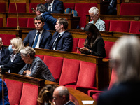 Former Prime Minister and President of Together for the Republic Gabriel Attal is in Parliament during question time in Paris, France, on Oc...