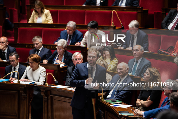 Antoine Armand, Minister of Economy, Finances and Industry, participates in the parliamentary question session to the government in Paris, F...