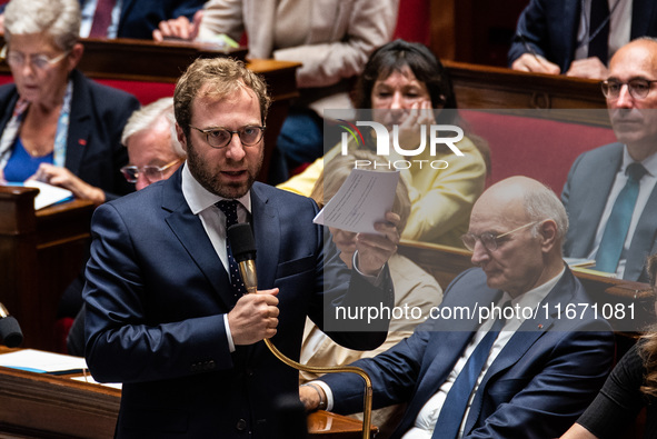 Antoine Armand, Minister of Economy, Finances and Industry, participates in the parliamentary question session to the government in Paris, F...