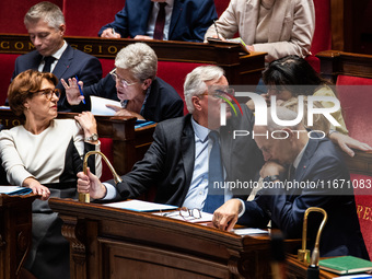 Prime Minister Michel Barnier is at the National Assembly during the parliamentary question session to the government in Paris, France, on O...