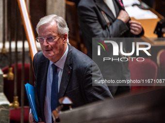 Prime Minister Michel Barnier is at the National Assembly during the parliamentary question session to the government in Paris, France, on O...