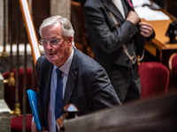 Prime Minister Michel Barnier is at the National Assembly during the parliamentary question session to the government in Paris, France, on O...