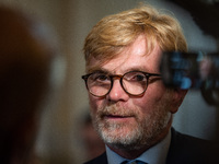 Marc Fesneau, President of the group Les Democrates in Parliament, answers the journalists in Paris, France, on October 16, 2024. (