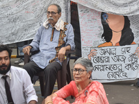 Citizens attend the Junior Doctors hunger strike to protest the rape and murder case of a medic in a government-run hospital in Kolkata, Ind...