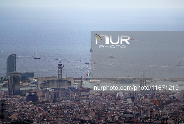 Emirates Team New Zealand participates in the Louis Vuitton 37th America's Cup in Barcelona, Spain, on October 16, 2024. 