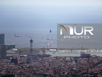 Emirates Team New Zealand participates in the Louis Vuitton 37th America's Cup in Barcelona, Spain, on October 16, 2024. (