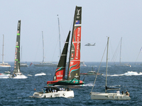 Emirates Team New Zealand and Ineos Britannia compete during race 5 of the Louis Vuitton 37th America's Cup in Barcelona, Spain, on October...