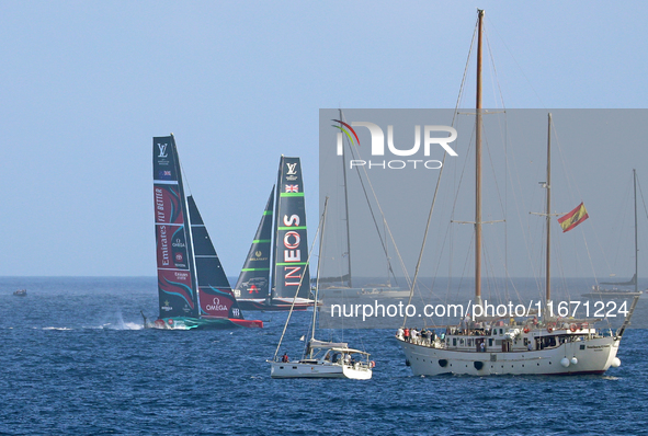 Emirates Team New Zealand and Ineos Britannia compete during race 5 of the Louis Vuitton 37th America's Cup in Barcelona, Spain, on October...