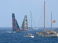 Emirates Team New Zealand and Ineos Britannia compete during race 5 of the Louis Vuitton 37th America's Cup in Barcelona, Spain, on October...