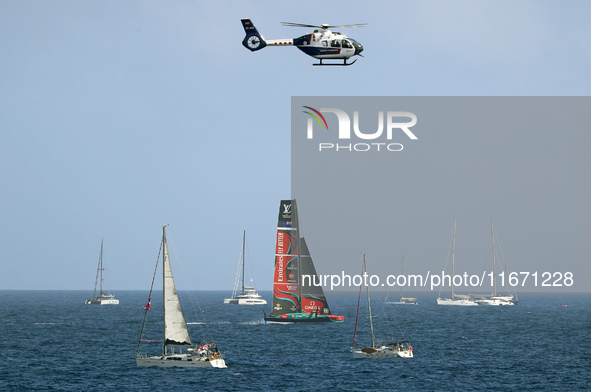 Emirates Team New Zealand and Ineos Britannia compete during race 5 of the Louis Vuitton 37th America's Cup in Barcelona, Spain, on October...