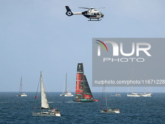 Emirates Team New Zealand and Ineos Britannia compete during race 5 of the Louis Vuitton 37th America's Cup in Barcelona, Spain, on October...