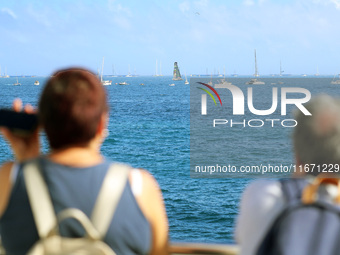 Ineos Britannia competes during race 5 of the Louis Vuitton 37th America's Cup in Barcelona, Spain, on October 16, 2024. (