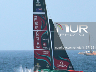 Emirates Team New Zealand and Ineos Britannia compete during race 5 of the Louis Vuitton 37th America's Cup in Barcelona, Spain, on October...