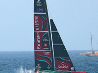 Emirates Team New Zealand and Ineos Britannia compete during race 5 of the Louis Vuitton 37th America's Cup in Barcelona, Spain, on October...