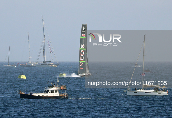 Ineos Britannia competes during race 5 of the Louis Vuitton 37th America's Cup in Barcelona, Spain, on October 16, 2024. 