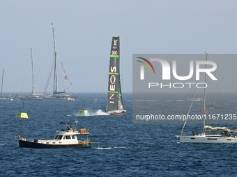 Ineos Britannia competes during race 5 of the Louis Vuitton 37th America's Cup in Barcelona, Spain, on October 16, 2024. (