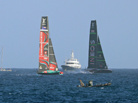 Emirates Team New Zealand and Ineos Britannia compete during race 5 of the Louis Vuitton 37th America's Cup in Barcelona, Spain, on October...