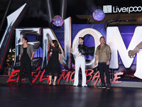 Tom Hardy, Kelly Marcel, and Cristo Fernandez attend the black carpet fan event for Venom: The Last Dance at Toreo Parque Central in Mexico...