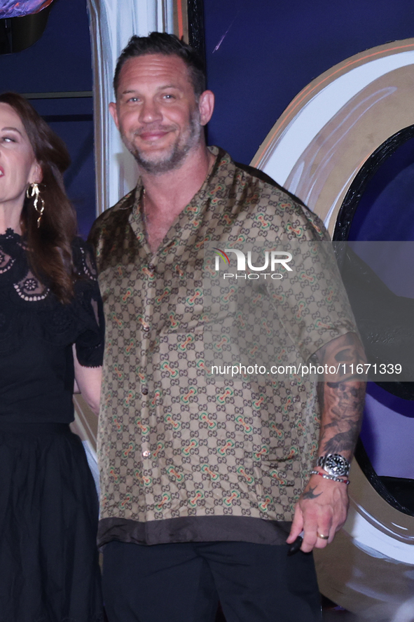 Tom Hardy attends the black carpet fan event for Venom: The Last Dance at Toreo Parque Central in Mexico City, Mexico, on October 15, 2024. 